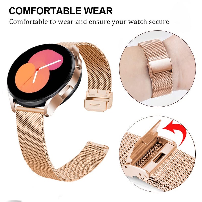 DEALELE Bands Compatible with Samsung Galaxy Watch 7 / FE / 6/6 Classic / 5/5 Pro / 4/4 Classic / 3 41mm, 20mm Stainless Steel Metal Mesh Replacement Strap for Huawei Watch GT3 42mm (Rose gold) - Image 2